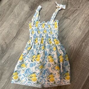 Lemon Print Sundress with Blue Floral Accents